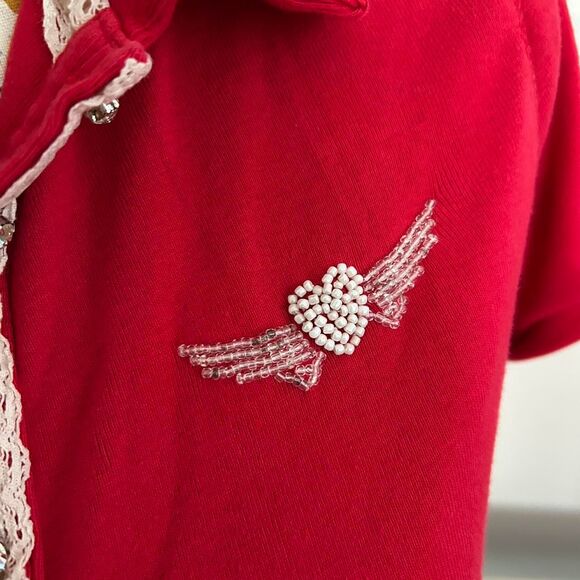 Twisted Hearts Y2K Vintage Women's Red Polo shirt henley - Picture 3 of 5